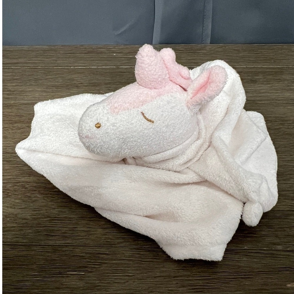 Pink White Unicorn Baby Security Blanket Lovey Plush Rainbow Cloud Embroidered